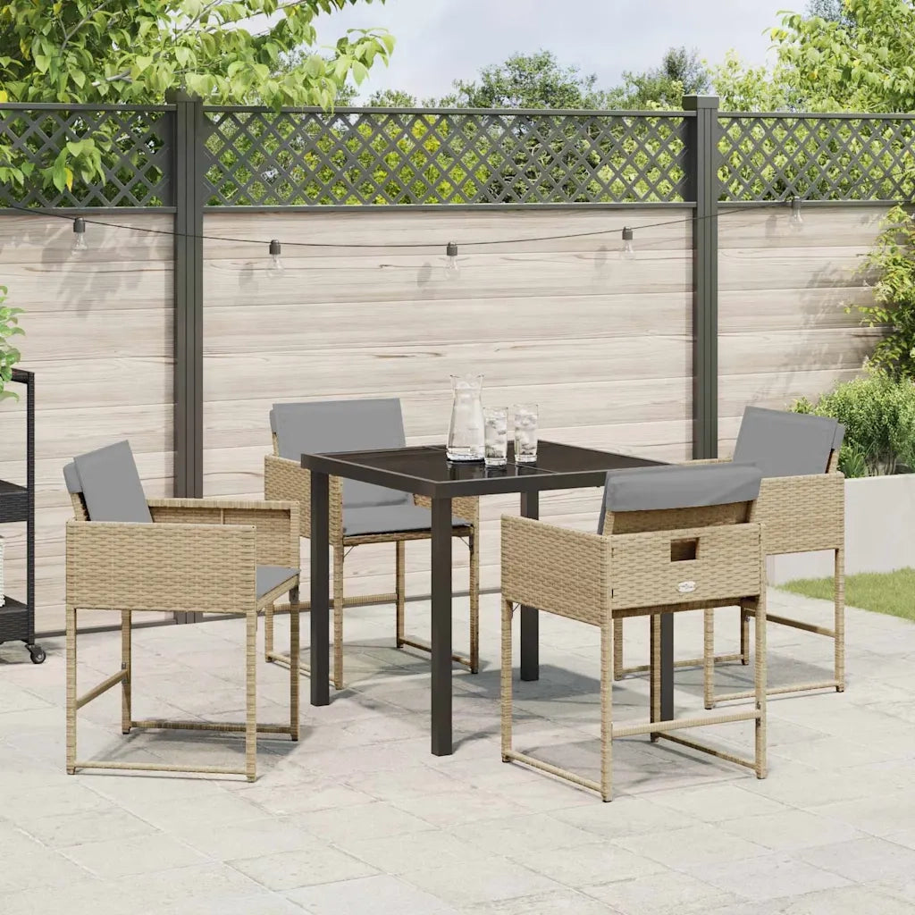 Set da Pranzo per Giardino con cuscino 5 pcs Beige polyrattan 3380028