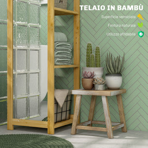 Mobile a Colonna con Specchio 6 Ripiani in Bambù 35x35x168 cm Colore Legno