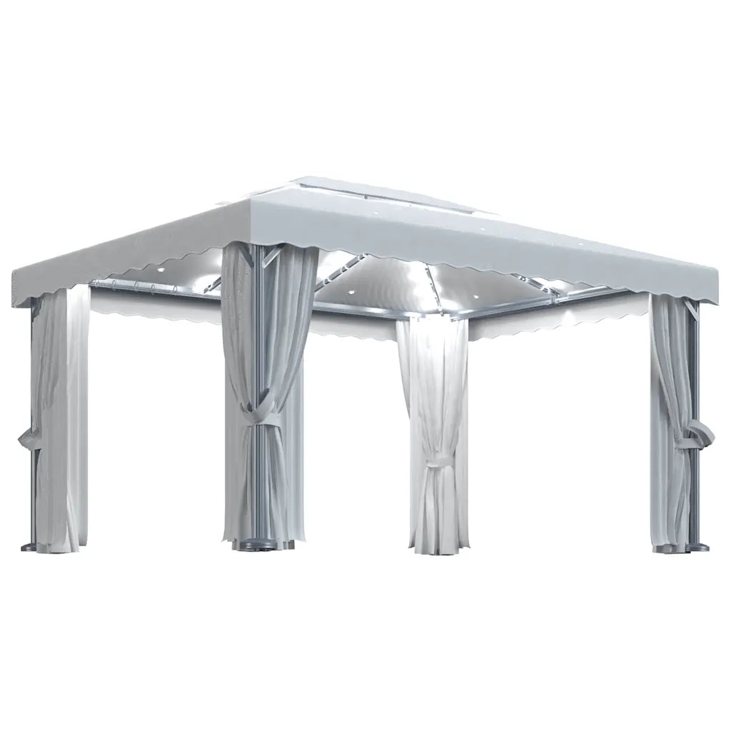 Gazebo con Tende e Stringa di Luci LED 4x3 m Bianco Crema 3070353