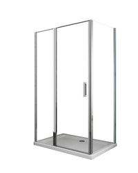 Box doccia angolare parete fissa e porta battente e fisso in linea vetro 6 mm reversibile Misura Fisso 71,5-74 porta 137-140 (35+65)  