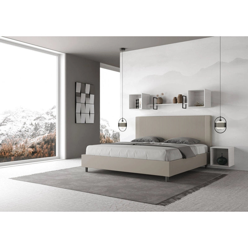 Letto imbottito Matrimoniale 190x190 cm Goya - Similpelle,Tortora,Contenitore