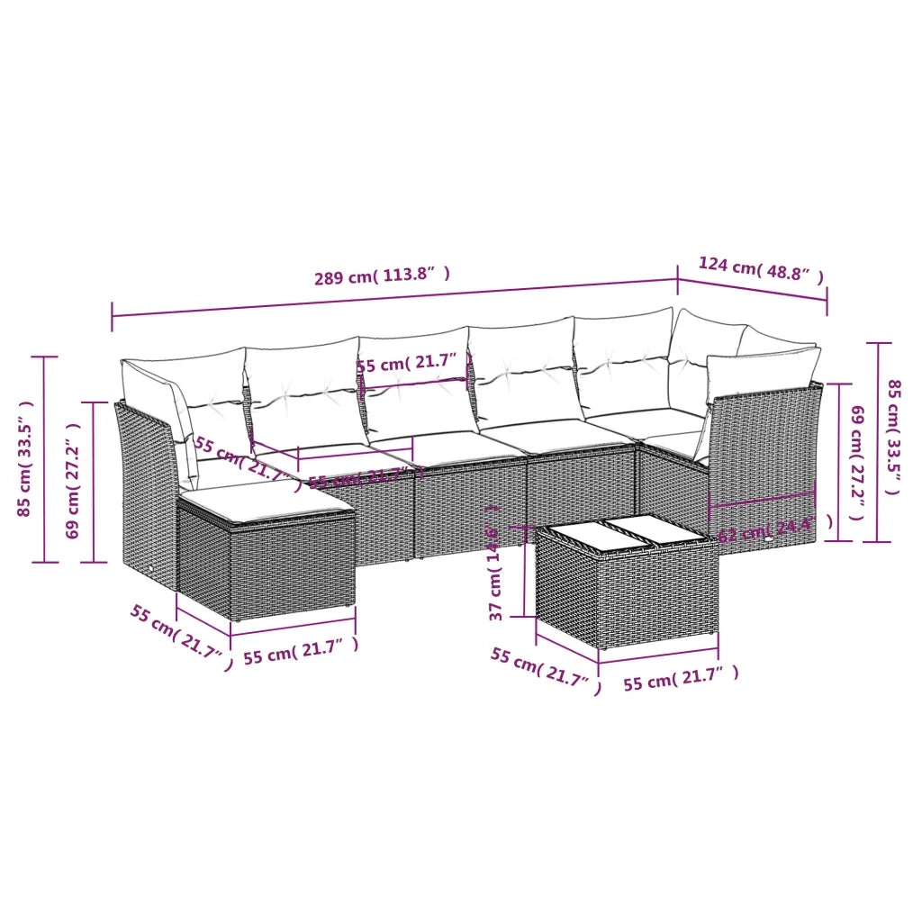 Set Divano da Giardino 8 pz con Cuscini Grigio in Polyrattan