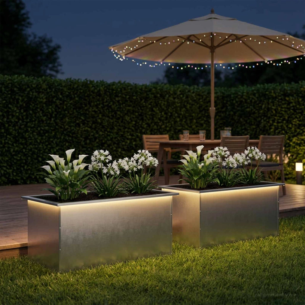 Fioriera da giardino con LED 2 pz Argento 50 x 80 x 48 cm 8008219