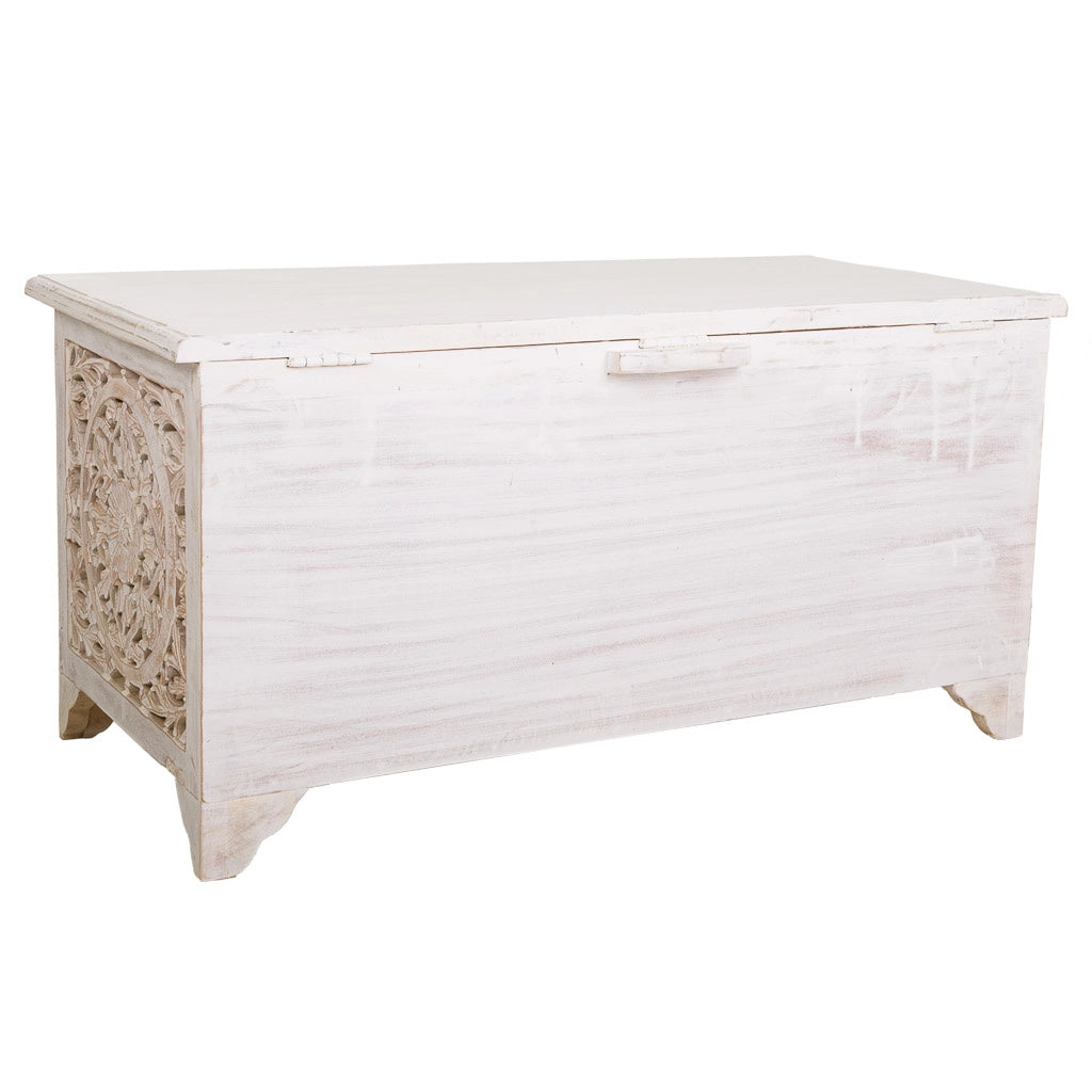 Cassapanca in legno bianca fatta a mano 102x48x50h cm