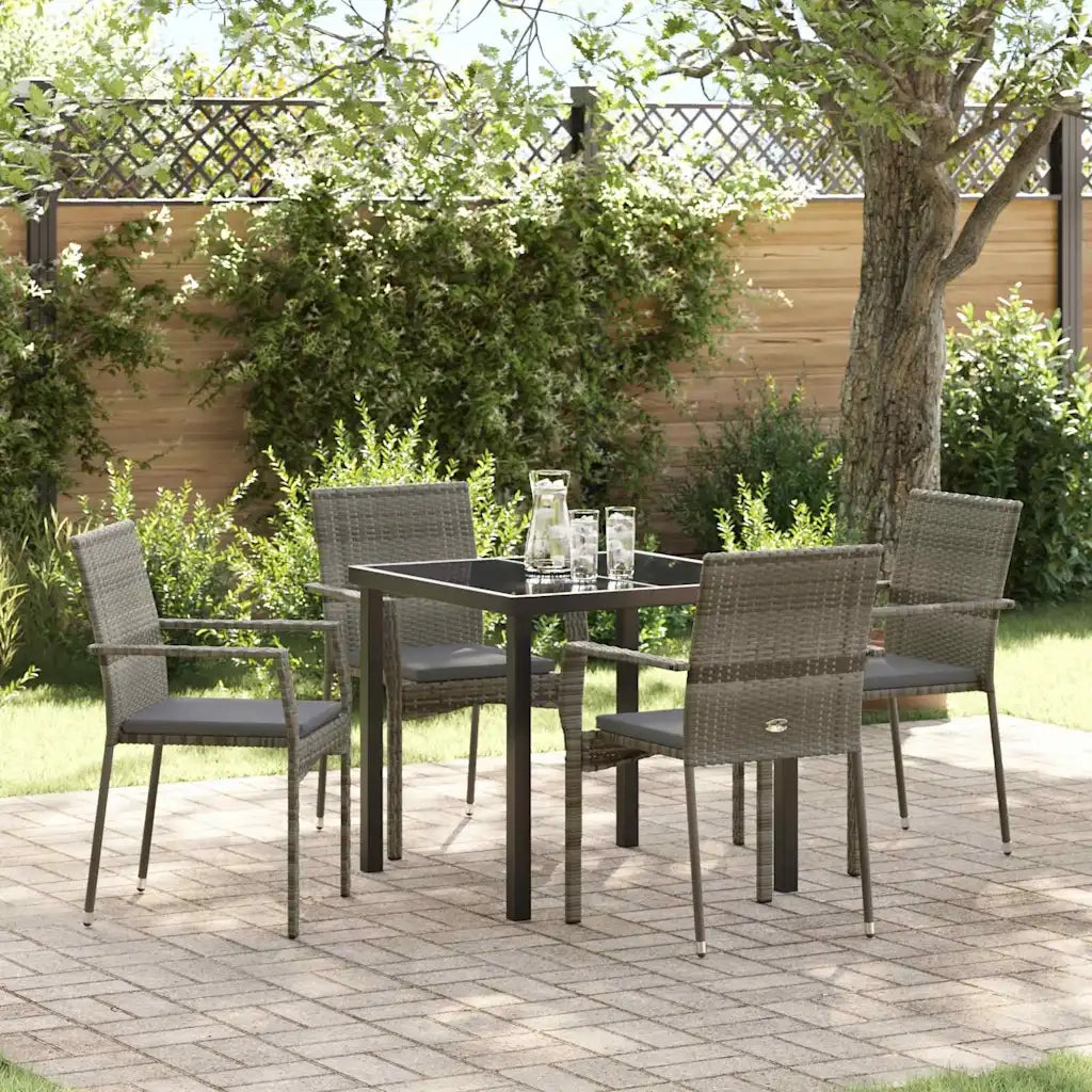 Set da Pranzo per Giardino con cuscino 5 pcs Grigio polyrattan