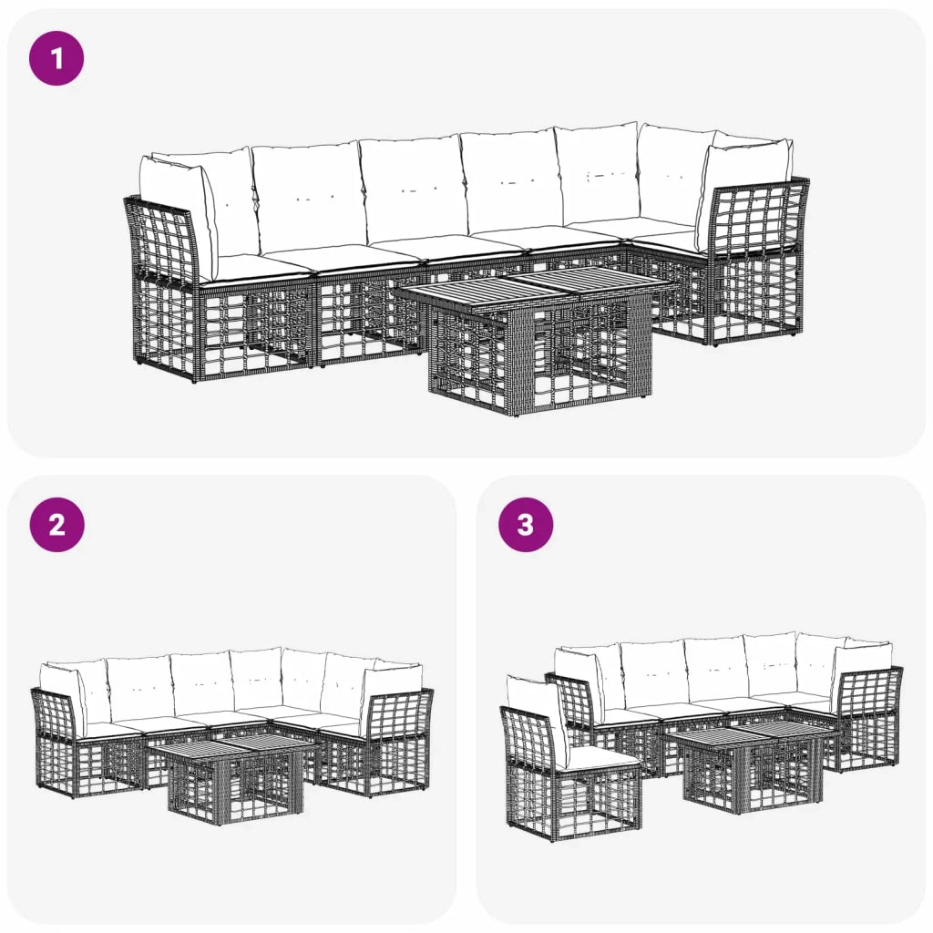 Set Divano da Giardino 6 pz Nero e Grigio scuro polyrattan 3437863