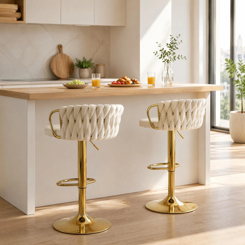 SGABELLO BAR Girevole Regolabile 77-98 cm Velluto Crema Set da 2 pezzi