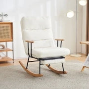 Poltrona a Dondolo Reclinabile con Braccioli e Poggiapiedi in Tessuto, Design Ergonomico, 58 x 102 x 100 cm, Bianco