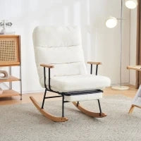 Poltrona a Dondolo Reclinabile con Braccioli e Poggiapiedi in Tessuto, Design Ergonomico, 58 x 102 x 100 cm, Bianco