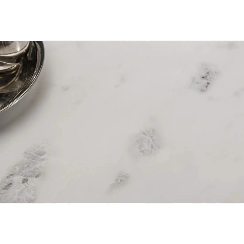 Tavolino basso rotondo VINTORA in marmo bianco e metallo argentato – tavolino pieghevole di design moderno ed elegante