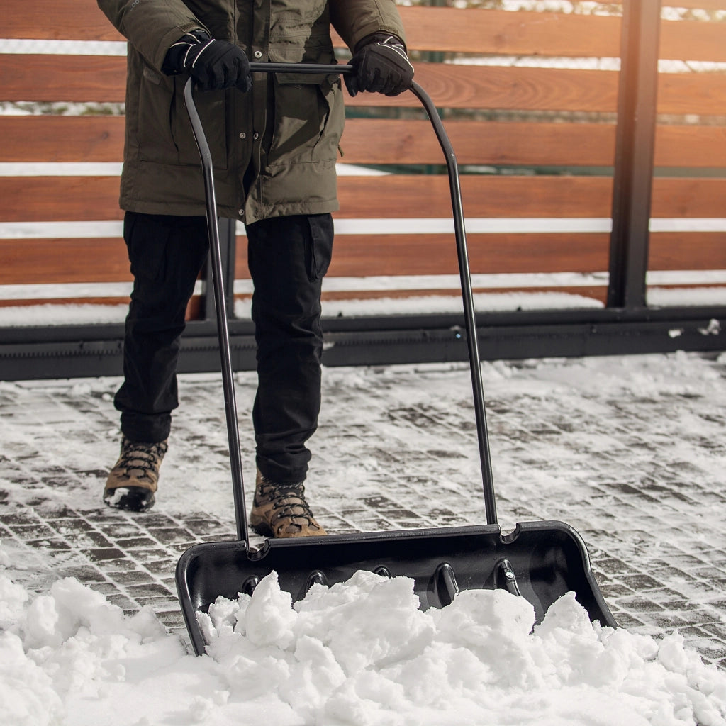 Set pala da neve KADAX con ruote e manico in legno