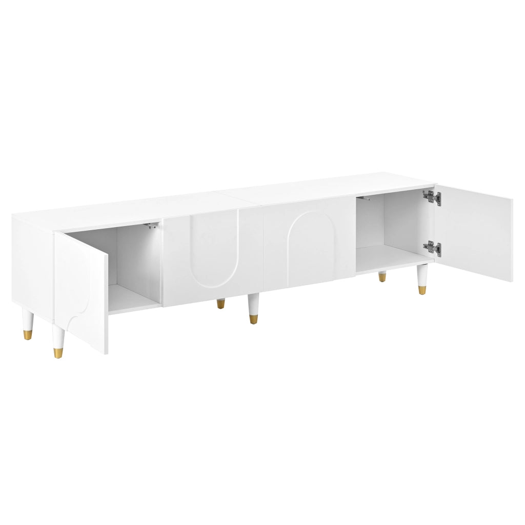 Mobile porta TV con 4 ante e vani, ripiano con passacavi, per soggiorno, in MDF e truciolare bianco 180 × 40 × 50 cm