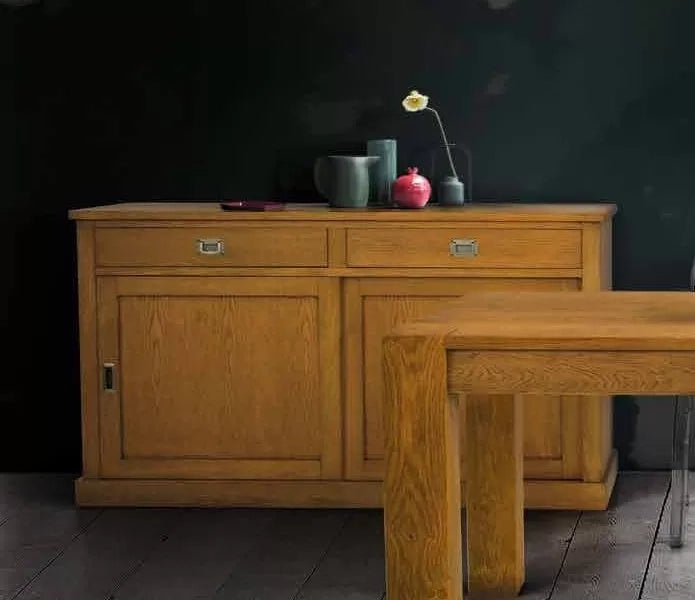 Madia credenza 2 ante scorrevoli 2 cassetti rovere nodato 150x50x90h (1641) - Mobili 2G
