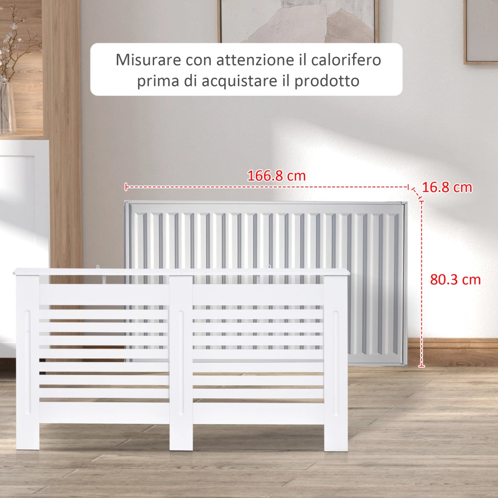 Copritermosifone a Doghe 172x19x81 cm con Ripiano Portaoggetti in MDF Bianco