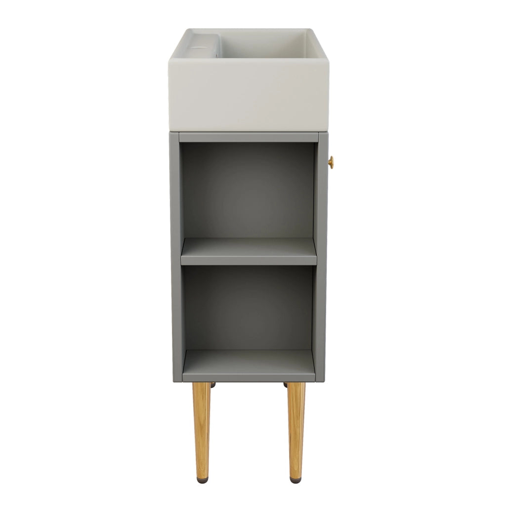 Mobile bagno con lavabo e armadietto 68;5 cm; design a pavimento; grigio e bianco