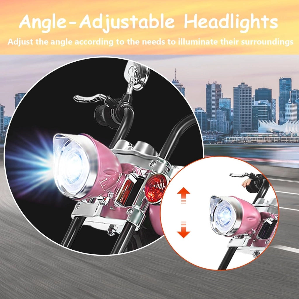 Moto Elettrica per Bambini 6V a 3 Ruote con Luci LED e Suoni, Motorino Triciclo con Acceleratore a Pedale, Motocicletta con Specchietto, 3 km/h, Carico 30 kg, 3+ Anni (Rosa)
