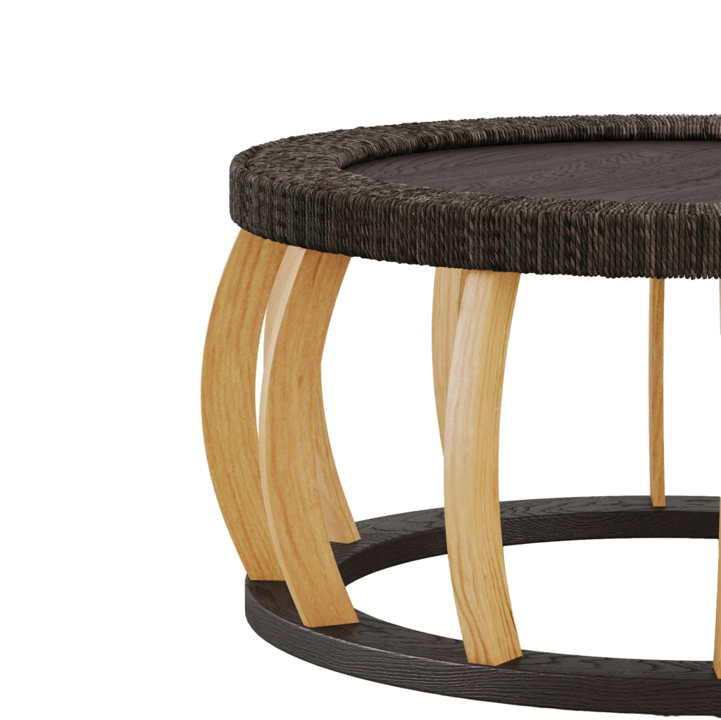Tavolino da caffè rotondo in legno e rattan 90 cm