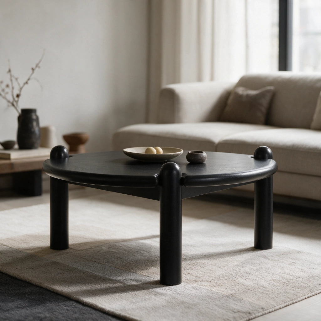 Tavolino rotondo in legno massello di mango nero TORI