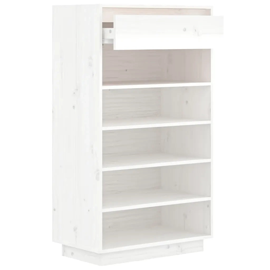 Scarpiera Bianca 60x34x105 cm in Legno Massello di Pino 813551