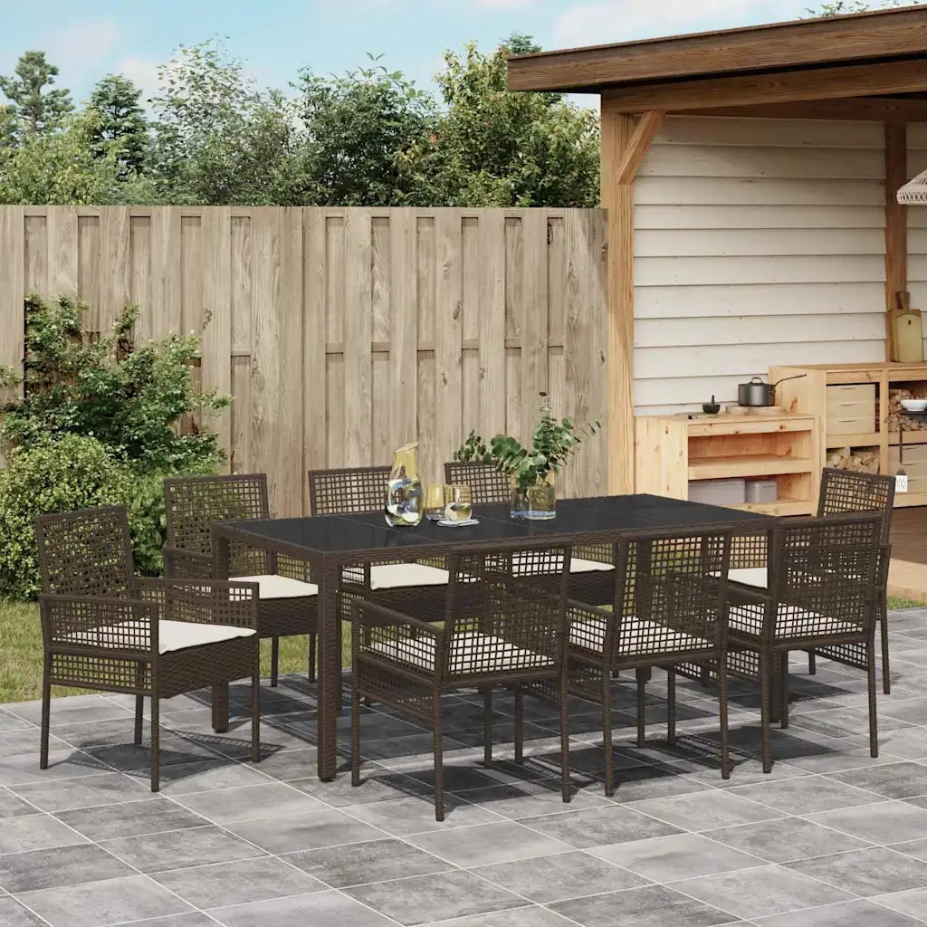 Set da Pranzo per Giardino 9 pcs Marrone polyrattan 3334868