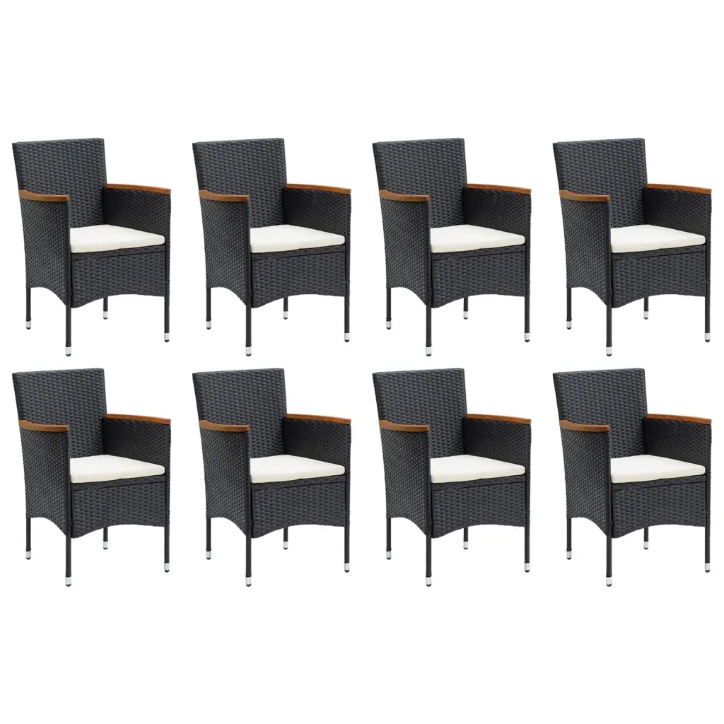 Set Pranzo da Giardino 9 pz con Cuscini in Polyrattan Nero 3095002