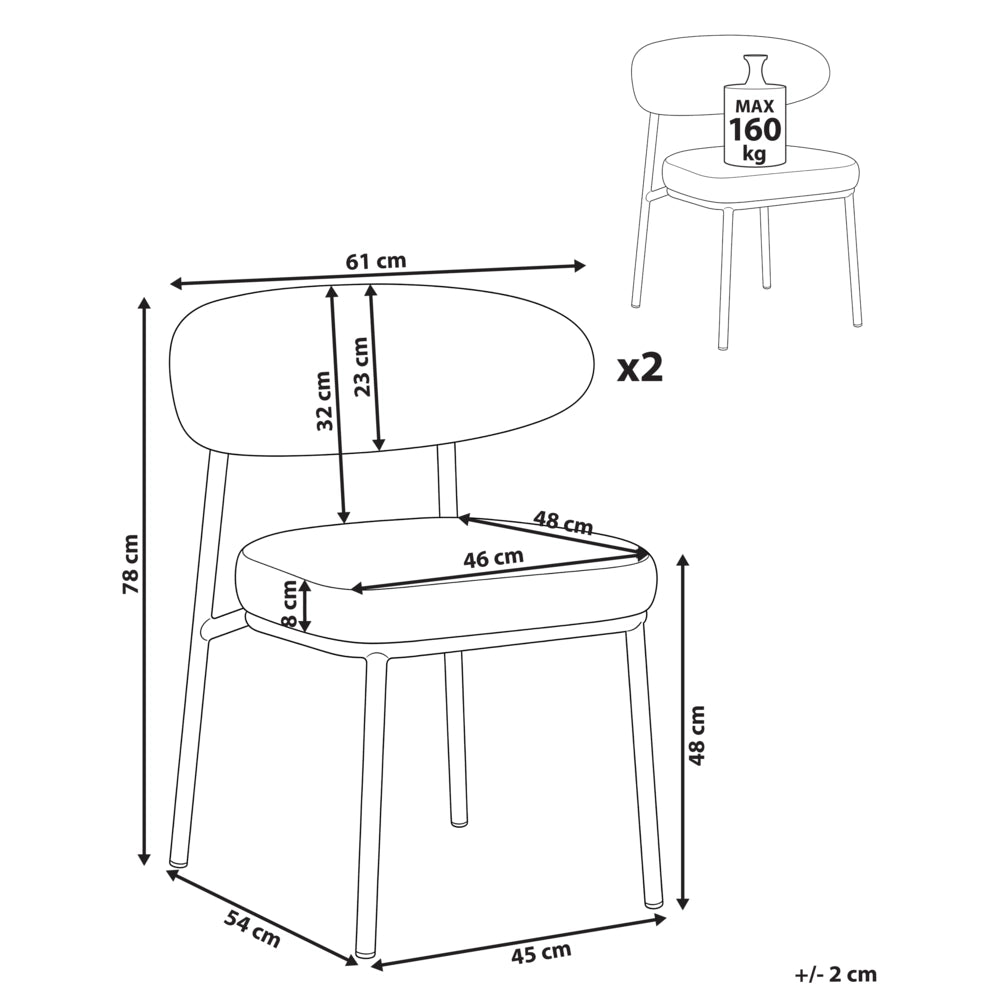 Set di 2 sedie da pranzo bianco sporco con gambe in ferro nero senza braccioli e cappucci protettivi, design moderno e minimalista per la sala da pranzo