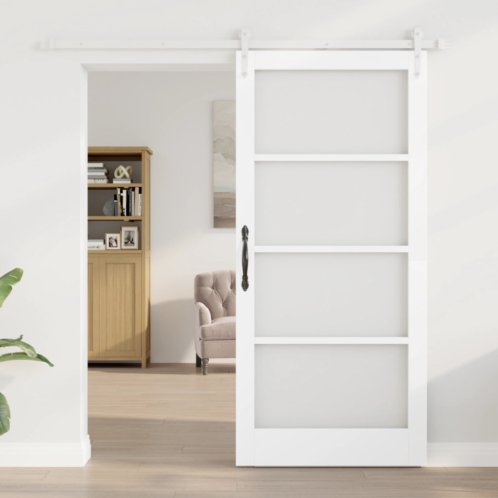 Set Porta Scorrevole  con Hardware Bianca 93x202 cm Legno Massiccio Pino