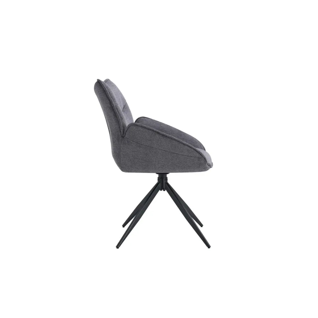 Sedia da pranzo girevole MOOREA - Tessuto grigio scuro - Piedi in metallo nero - Altezza 90 cm - Stile design/industriale