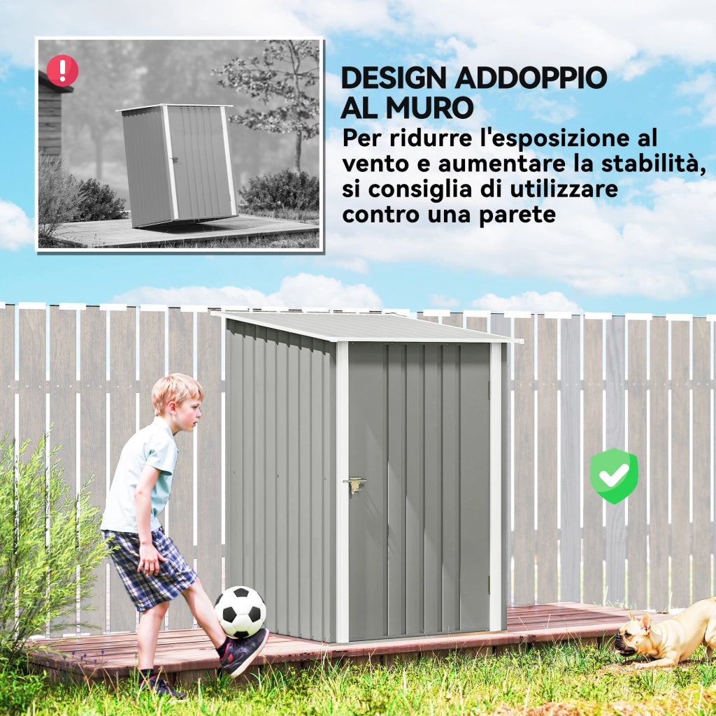 Casetta Giardino Porta Attrezzi Acciaio ¨C zephmum ¨C 100x104x160 cm Grigio Chiaro
