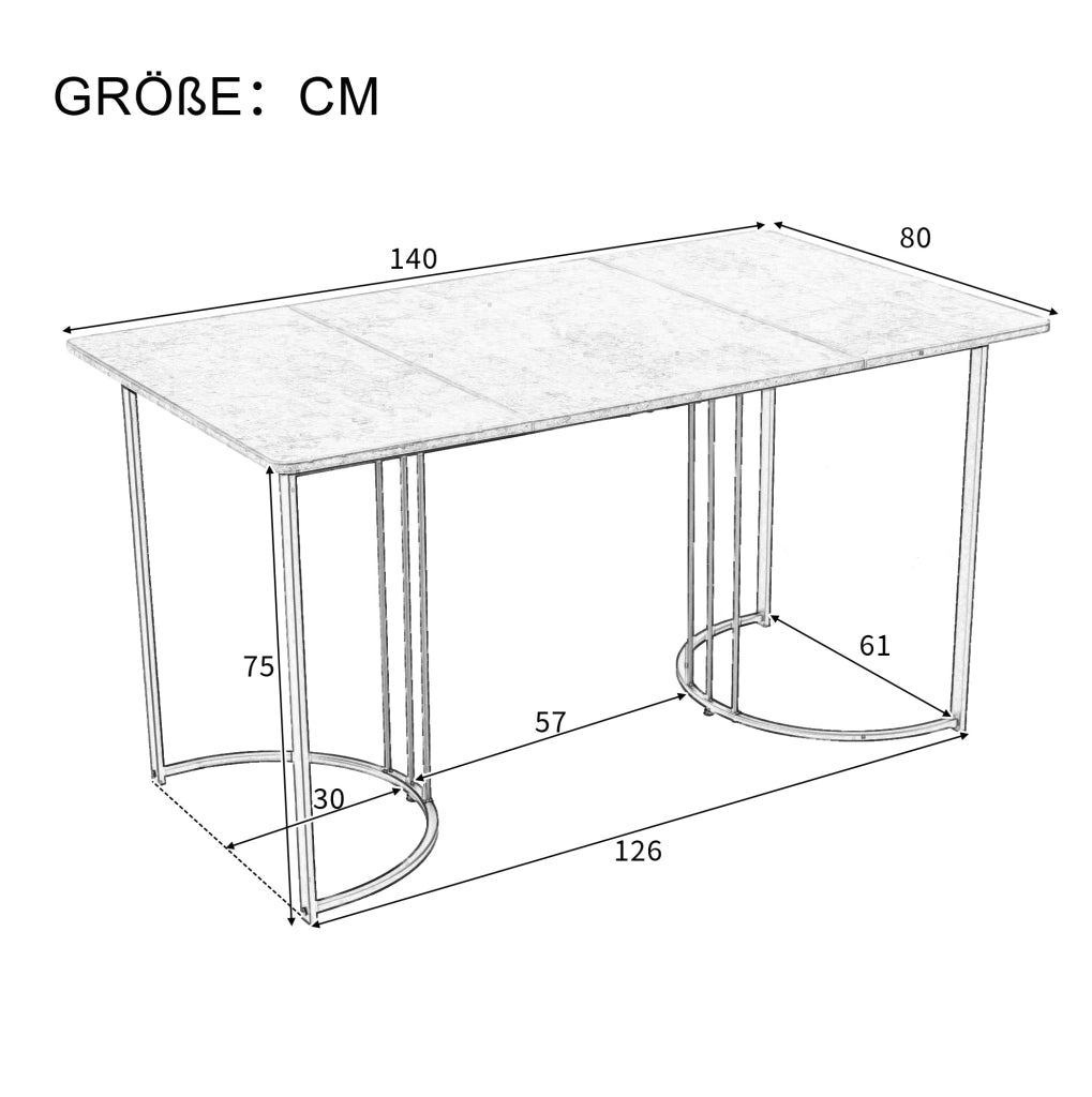 Tavolo da pranzo con 4 sedie 140x80 cm; effetto marmo; metallo; MDF; bianco