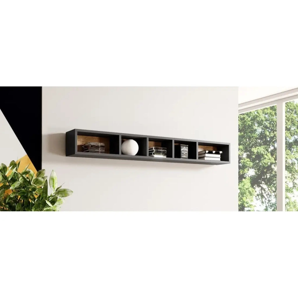 Scaffale da muro OHIO – Grigio antracite e rovere – 170 cm