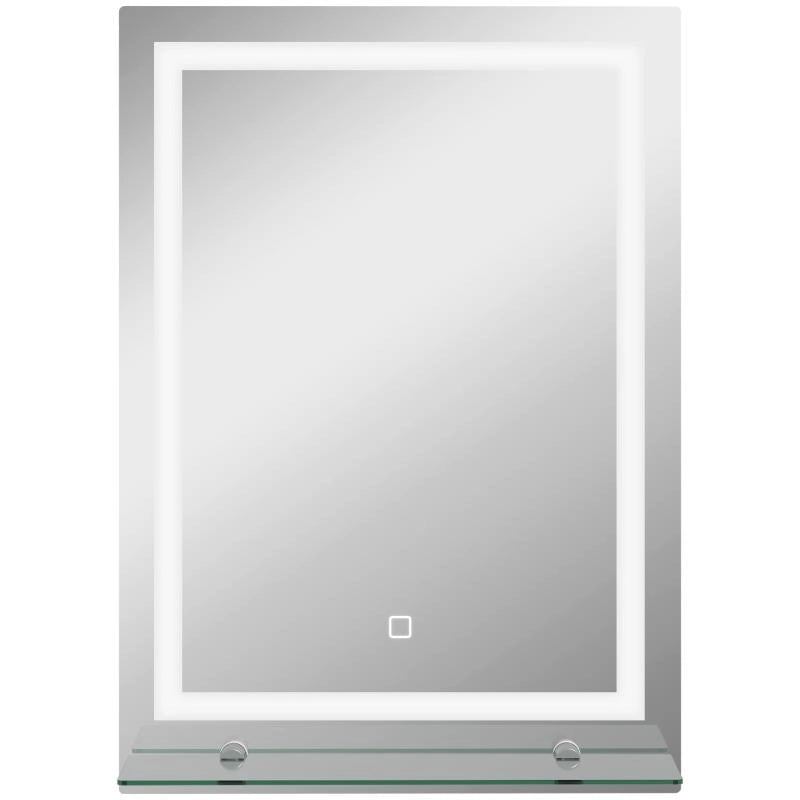 SPECCHIO PER BAGNO A LUCI LED A 3 COLORI REGOLABILI CON MENSOLA IN VETRO 50X12X70 CM ARGENTO