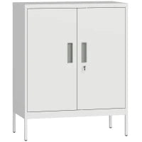 Armadietto da Ufficio in Acciaio a 2 Ripiani Regolabili con Serratura e 2 Chiavi, 80x40x100 cm, Bianco