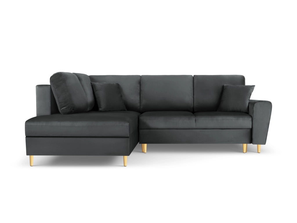 Cosmopolitan Design - Divano convertibile angolare sinistro con contenitore "Kyoto" 5 posti in velluto grigio scuro 