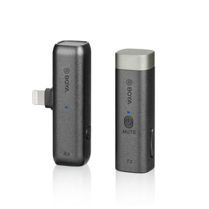 Microfono wireless BOYA WM3D con adattatore Lightning e scatola di custodia e ricarica I Microfono wireless a 2,4 GHz in microfono omnidirezionale I Per fotocamera, PC