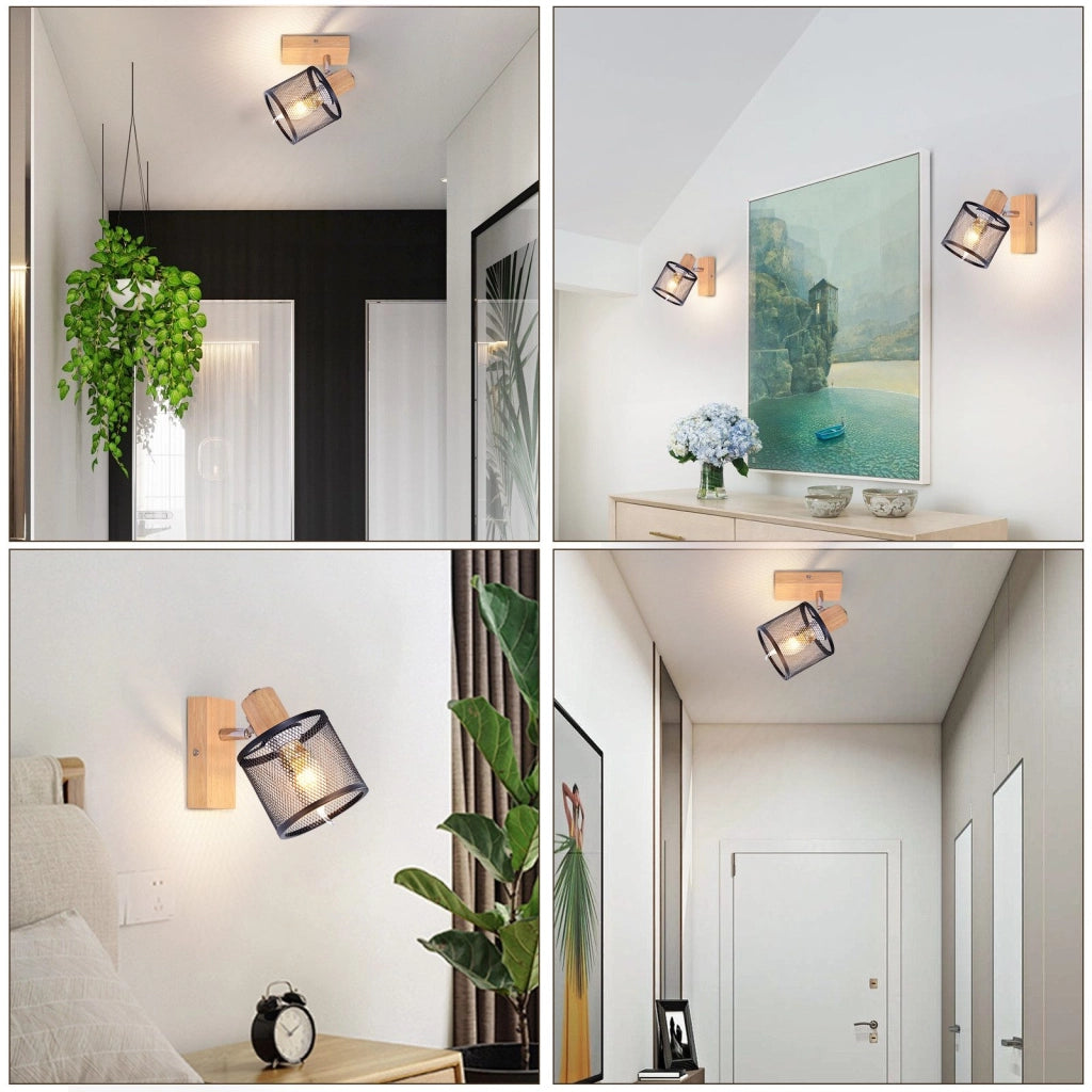 ZMH Faretto da soffitto 1 luce orientabile 350° aspetto legno per soggiorno