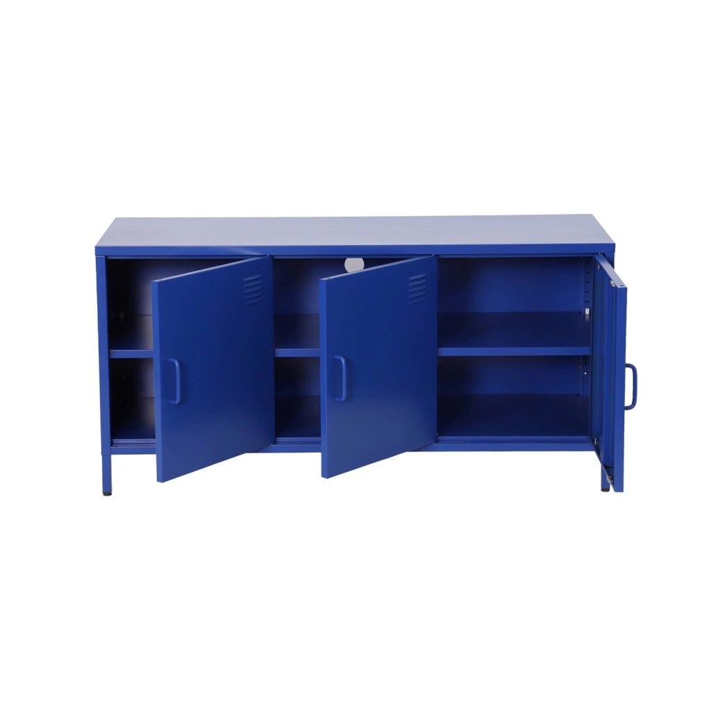 Mobile tv industriale in metallo 3 ante, 120cm, blu