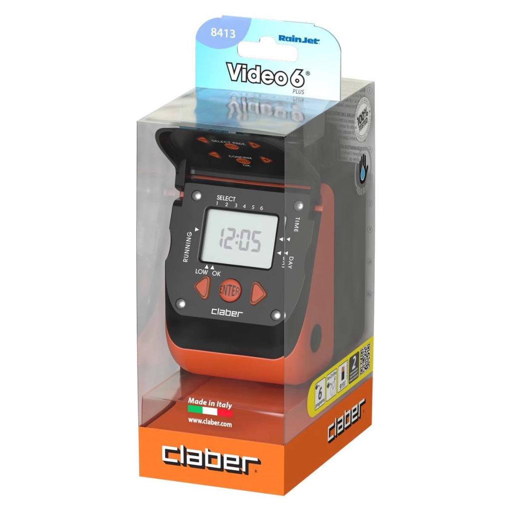 CENTRALINA IRRIGAZIONE AQUAUNO VIDEO6 PLUS CLABER  INNESTO RAPIDO 3/4F 1XTRANSISTOR VOLT 9 SELF 8413