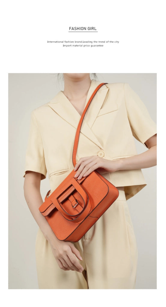 Borsa a mano casual da donna in vera pelle arancione