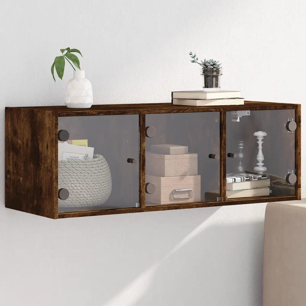Armadietto a Muro | Mobile a Muro con Ante in Vetro Rovere Fumo 102x37x35 cm
