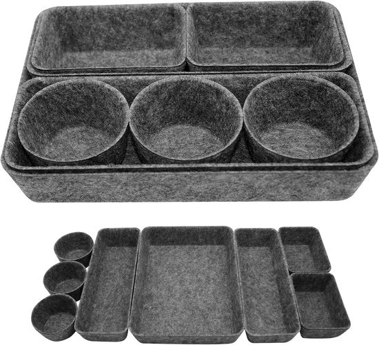 Organizzatore per Cassetto - Set di 8 pezzi per Ufficio e Casa - 8 Stuks - Grigio Scuro - Veltro