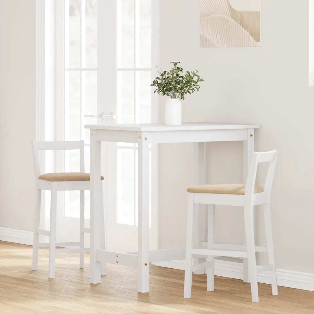 Sgabelli da Bar con Cuscini 2 pz Bianco Legno Massello di Hevea