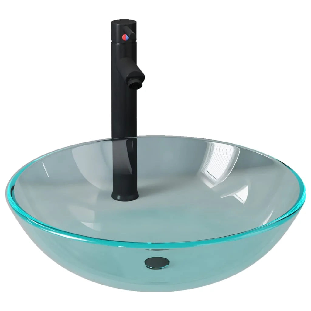 Lavabo da bagno diametro 42 cm con rubinetto e scarico a pulsante vetro temperato 02_0002845