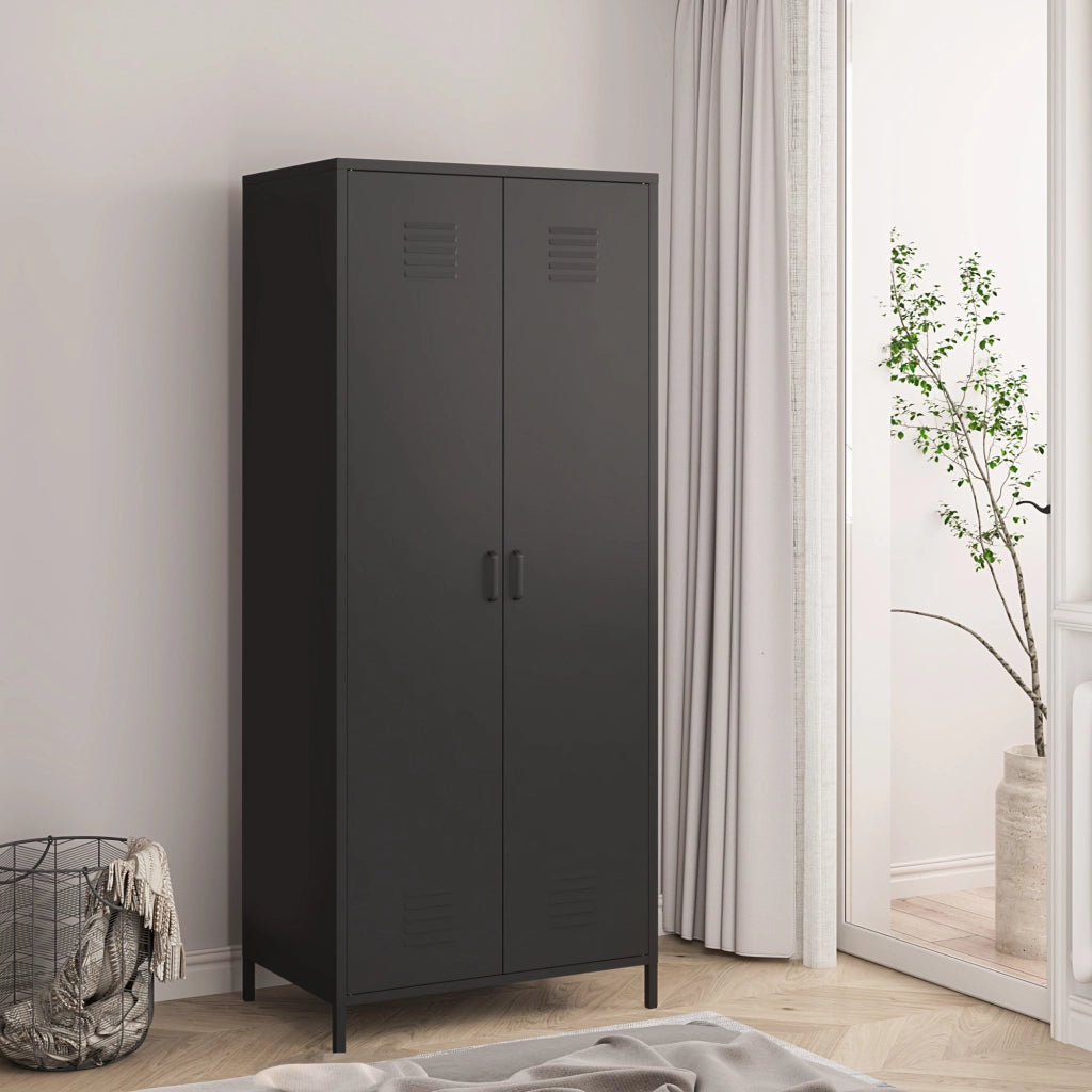 Armadio Seinäjoki per Guardaroba in Acciaio 180 x 76 x 50 cm - Nero Opaco [en.casa]