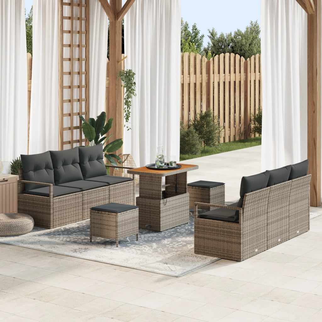 Set di 9 pezzi di sofÃ  da giardino con cuscini grigio polyrattan