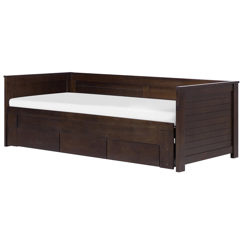 Letto Allungabile Legno MDF di colore Marrone 3 Cassetti a Doghe 90/180 x 200 cm
