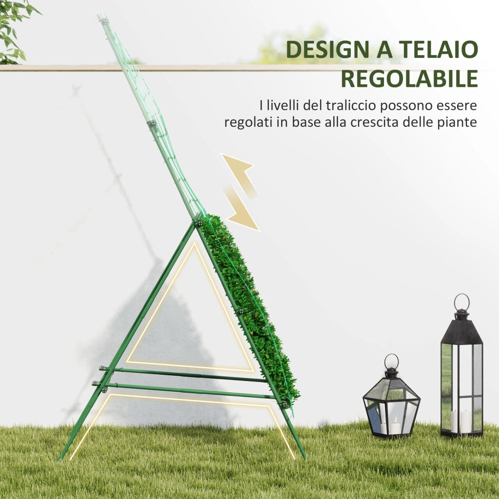 Supporto per Pomodori a forma di A a Livelli Regolabili con Rete, in Acciaio, PE e PP, 101x133x227 cm, Verde