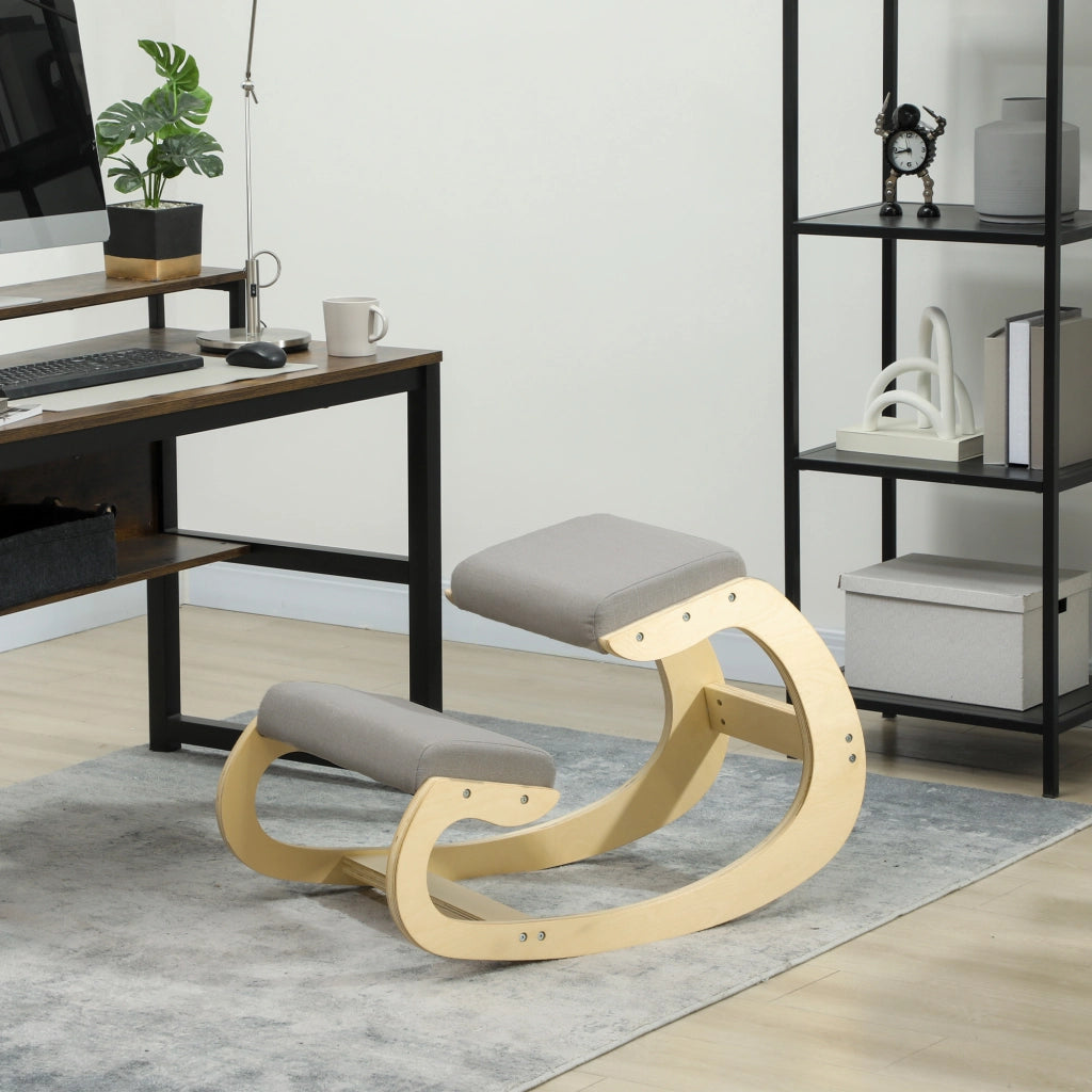 Sedia Ergonomica con Schienale Reclinabile ¨C Xylo ¨C Tessuto Effetto Lino Grigio Chiaro 55x85x55 cm