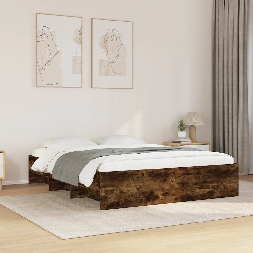 Letto matrimoniale | Letto per adulti | Giroletto senza Materasso Rovere Fumo 150x200 cm in Truciolato