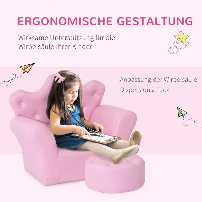DIVANETTO PER BAMBINI con pouf 58x40,5x49 cm Rosa in legno